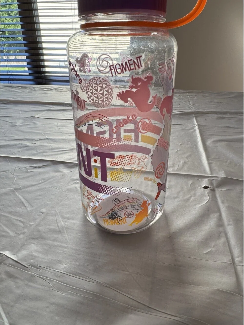 NEW Figment Water Bottle With Lid Strap Disney Parks WDW Epcot Theme Park